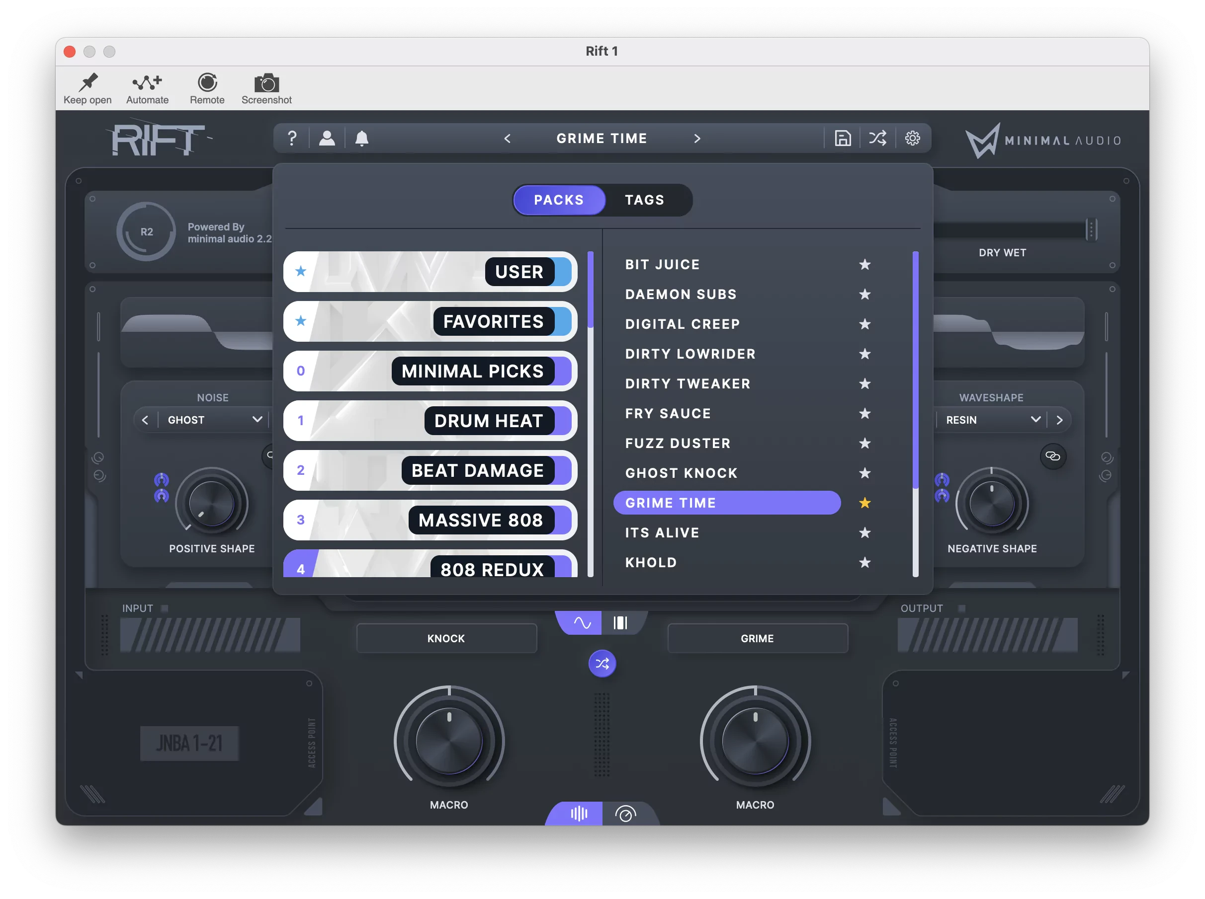 Distortion Plugin RIFT Drums, 808s, Melodic Presets